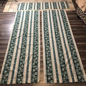 Handmade Vintage Country Floral Curtains 2 Panels 1 Valance Green Cream